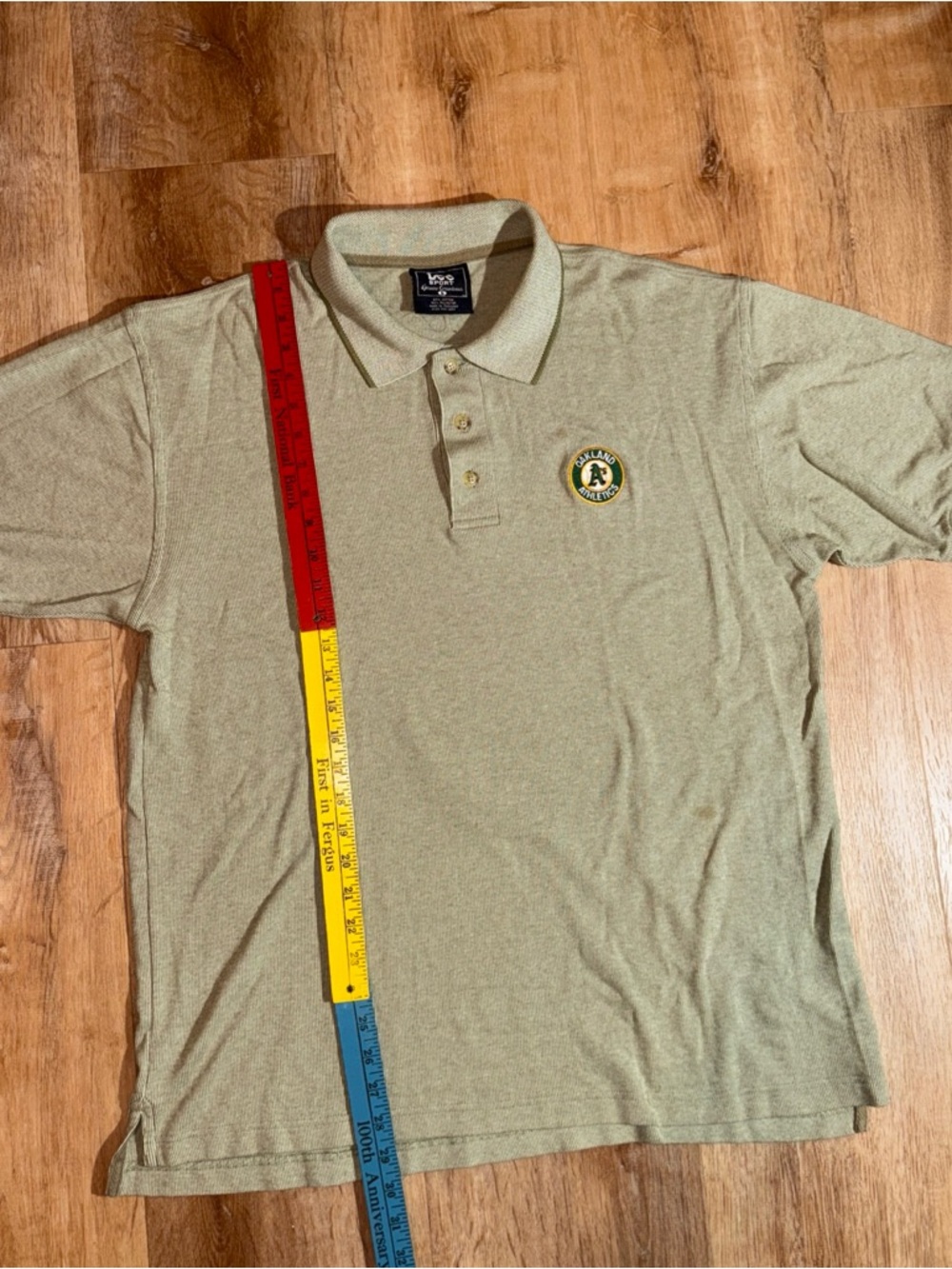 Oakland Athletics Shirt Polo Mens L Green Beige MLB Baseball Embroidered Logo L